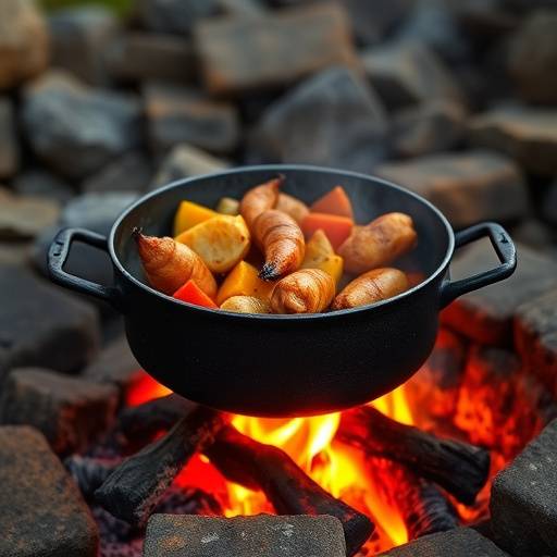 A traditional Potjiekos simmering over an open fire